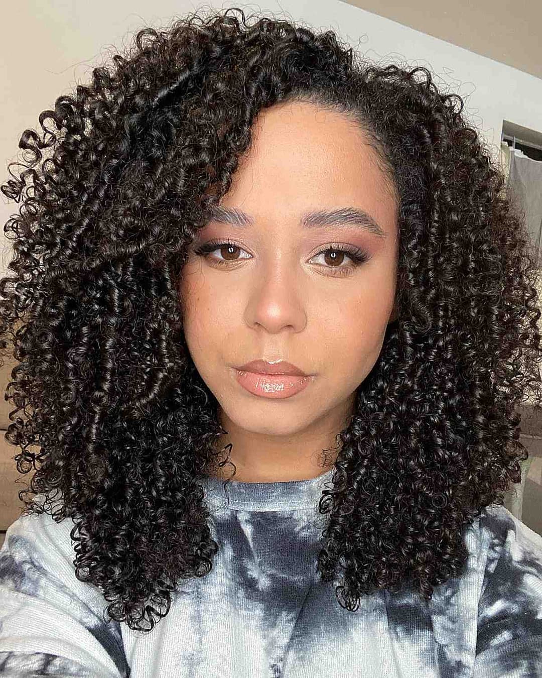 Black Woman Medium Length Hair Tight Ringlets